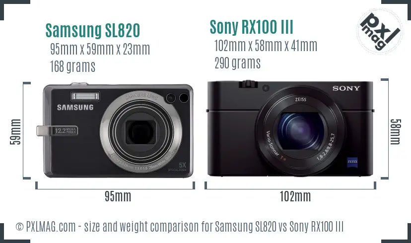 Samsung SL820 vs Sony RX100 III size comparison
