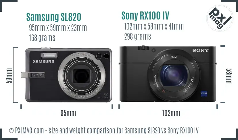 Samsung SL820 vs Sony RX100 IV size comparison