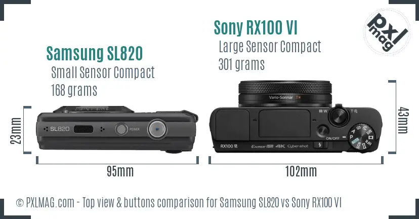 Samsung SL820 vs Sony RX100 VI top view buttons comparison
