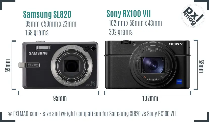 Samsung SL820 vs Sony RX100 VII size comparison