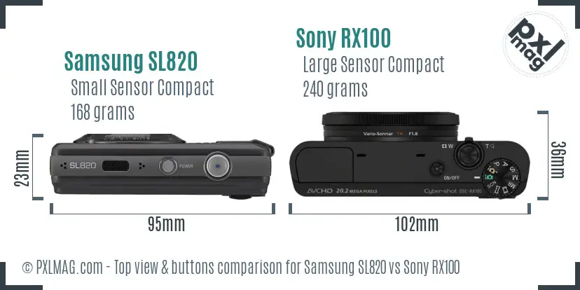 Samsung SL820 vs Sony RX100 top view buttons comparison