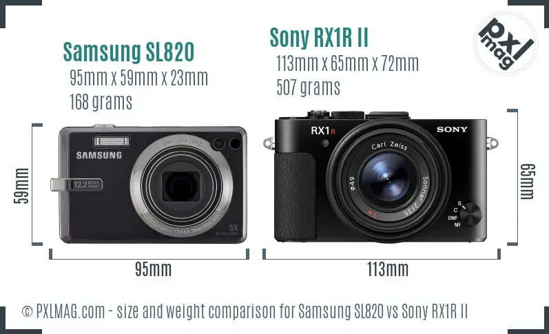 Samsung SL820 vs Sony RX1R II size comparison