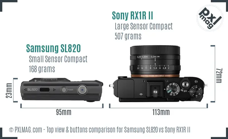 Samsung SL820 vs Sony RX1R II top view buttons comparison