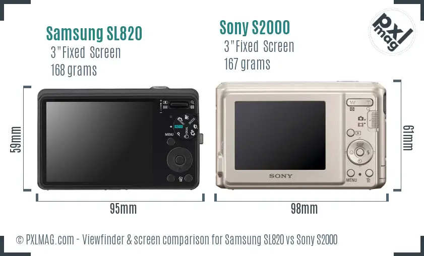 Samsung SL820 vs Sony S2000 Screen and Viewfinder comparison