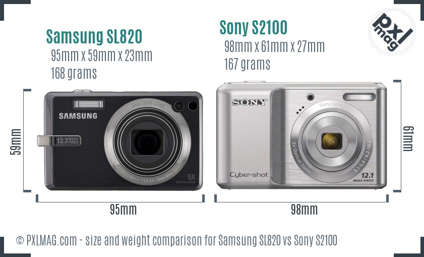 Samsung SL820 vs Sony S2100 size comparison