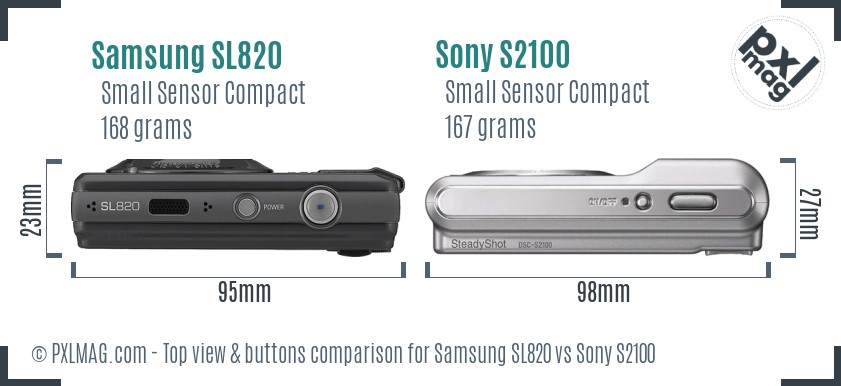 Samsung SL820 vs Sony S2100 top view buttons comparison