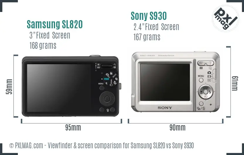 Samsung SL820 vs Sony S930 Screen and Viewfinder comparison