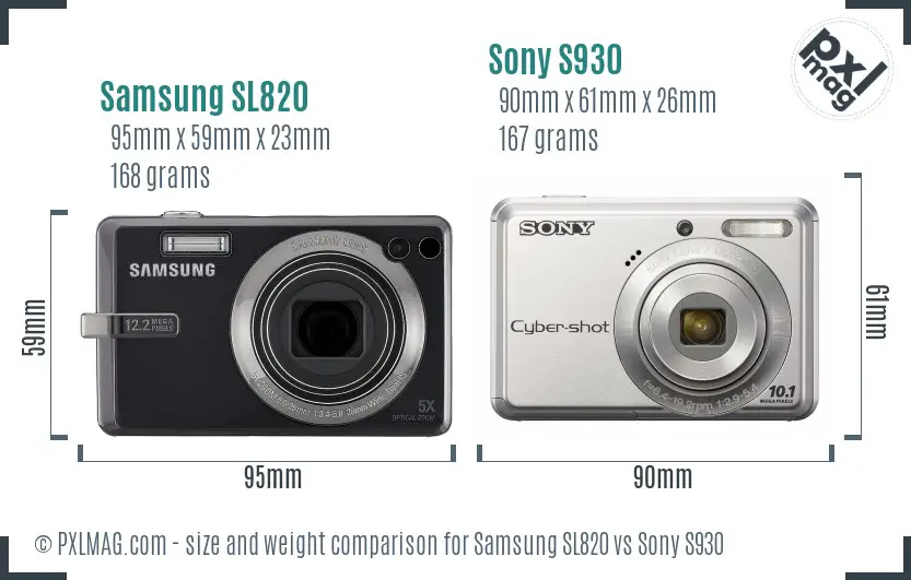 Samsung SL820 vs Sony S930 size comparison