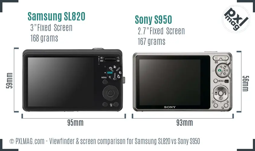 Samsung SL820 vs Sony S950 Screen and Viewfinder comparison
