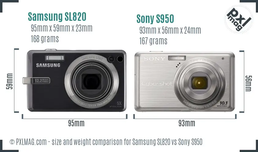 Samsung SL820 vs Sony S950 size comparison