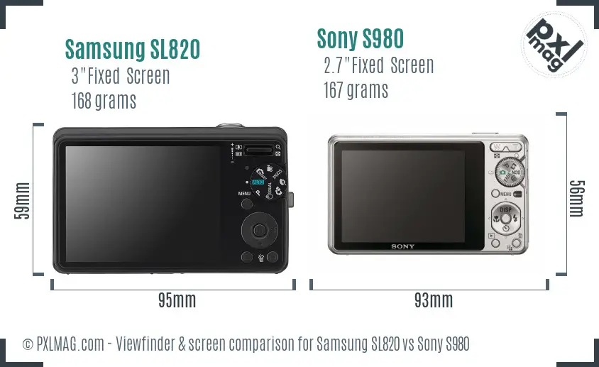 Samsung SL820 vs Sony S980 Screen and Viewfinder comparison