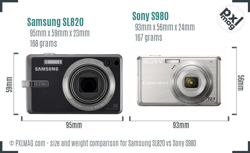 Samsung SL820 vs Sony S980 size comparison