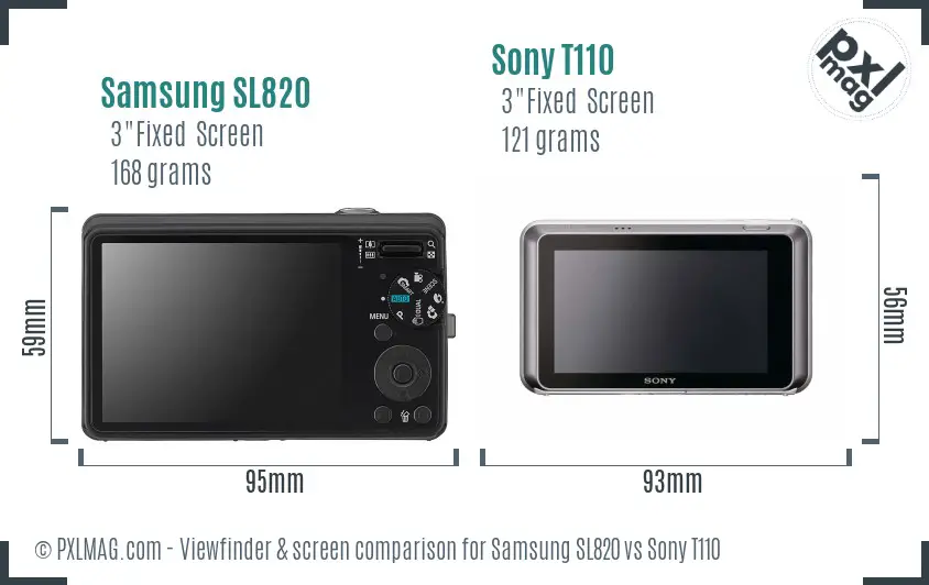 Samsung SL820 vs Sony T110 Screen and Viewfinder comparison