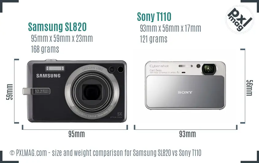Samsung SL820 vs Sony T110 size comparison