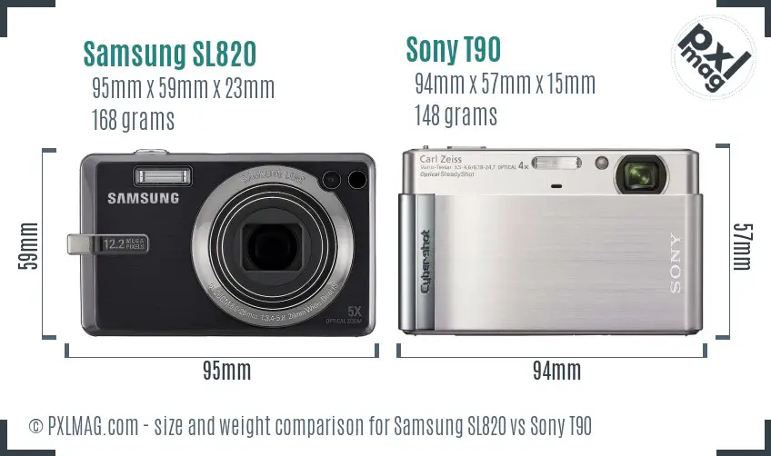 Samsung SL820 vs Sony T90 size comparison