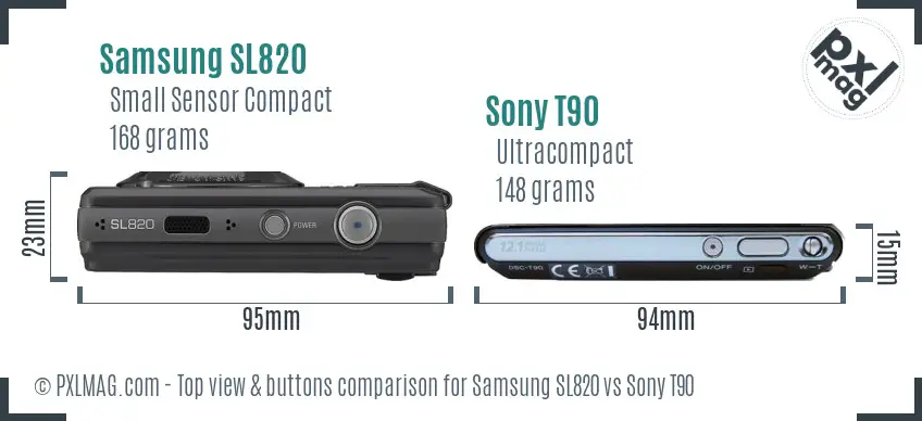Samsung SL820 vs Sony T90 top view buttons comparison
