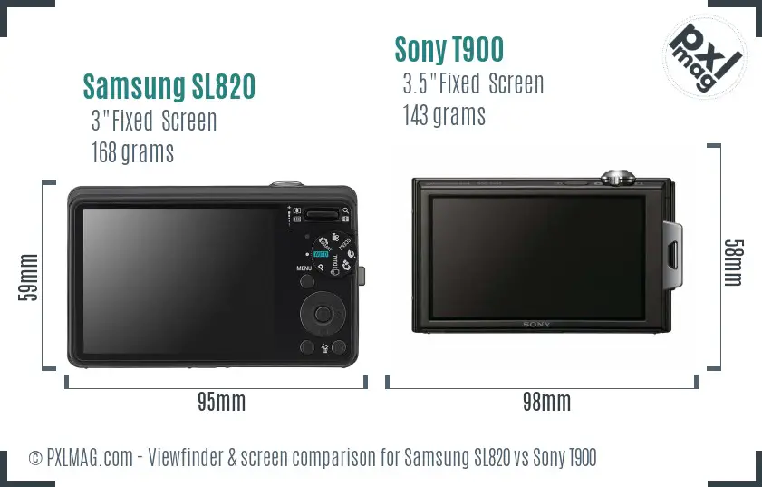 Samsung SL820 vs Sony T900 Screen and Viewfinder comparison