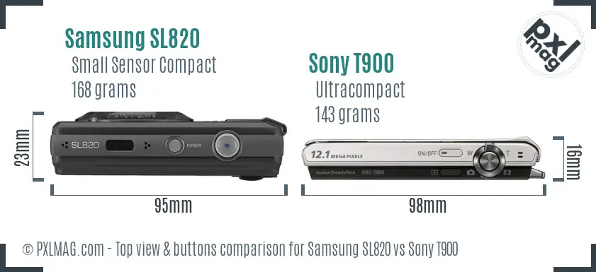 Samsung SL820 vs Sony T900 top view buttons comparison