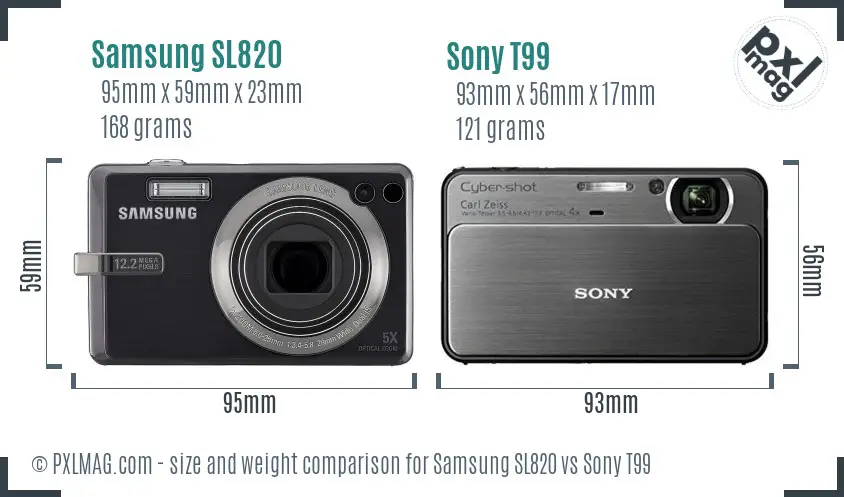 Samsung SL820 vs Sony T99 size comparison