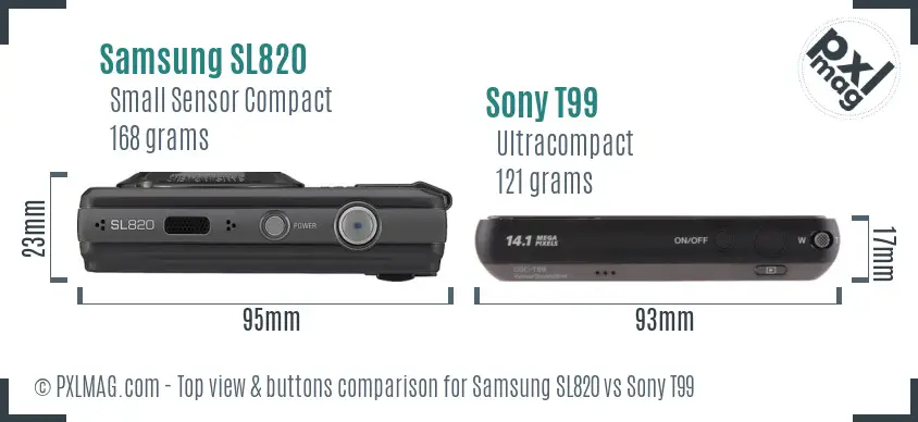 Samsung SL820 vs Sony T99 top view buttons comparison