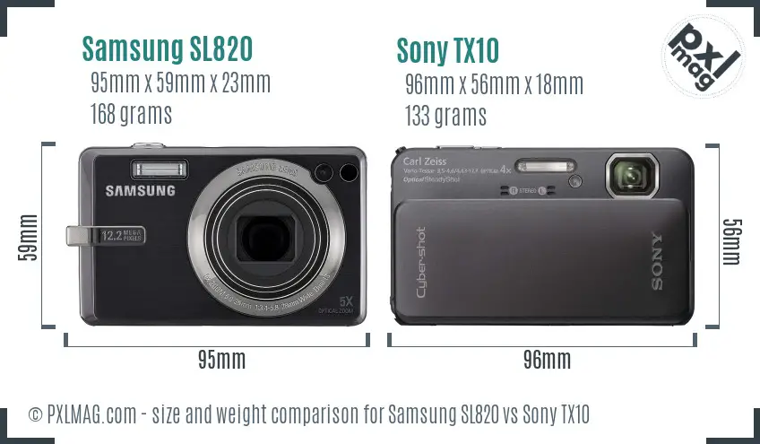 Samsung SL820 vs Sony TX10 size comparison