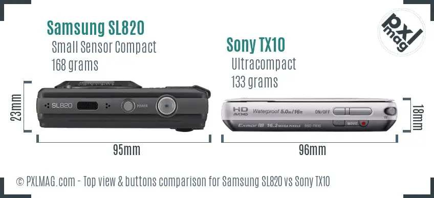 Samsung SL820 vs Sony TX10 top view buttons comparison