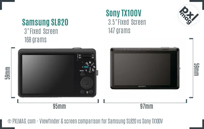 Samsung SL820 vs Sony TX100V Screen and Viewfinder comparison