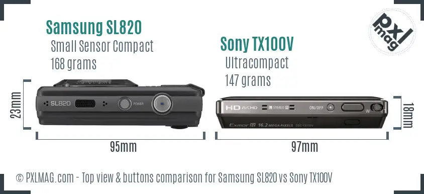 Samsung SL820 vs Sony TX100V top view buttons comparison