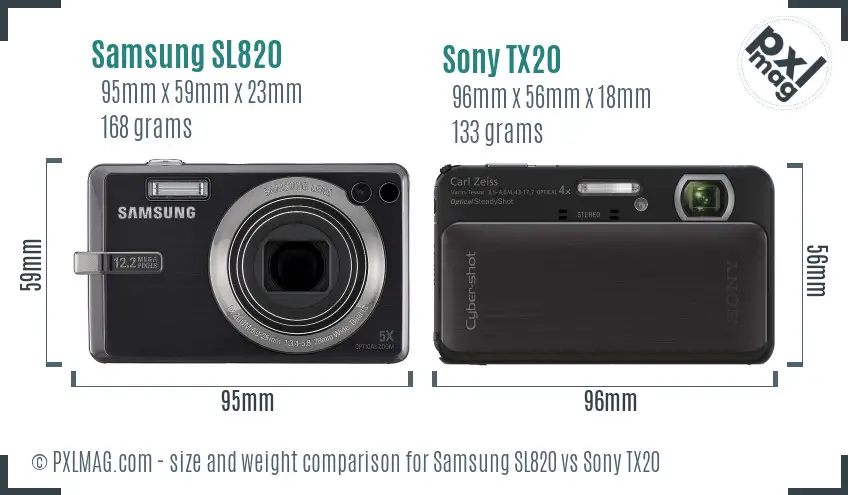 Samsung SL820 vs Sony TX20 size comparison