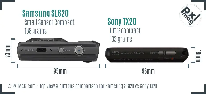 Samsung SL820 vs Sony TX20 top view buttons comparison