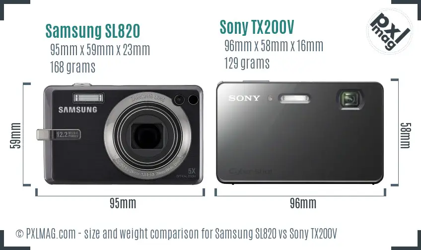Samsung SL820 vs Sony TX200V size comparison