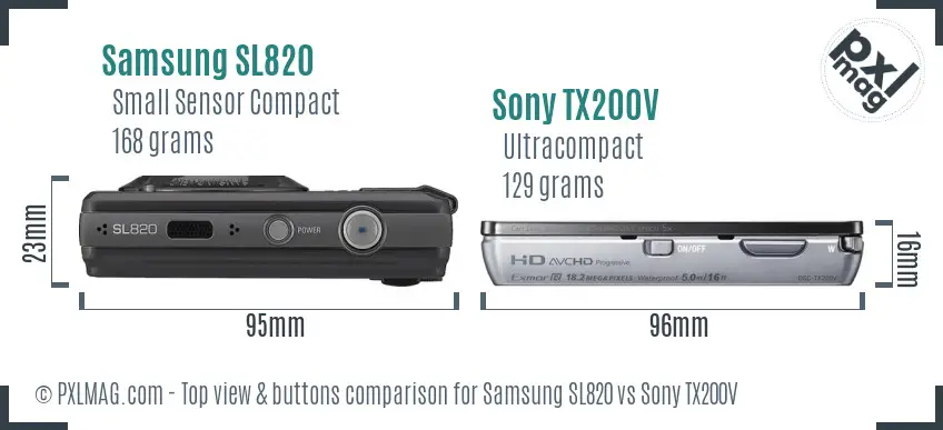 Samsung SL820 vs Sony TX200V top view buttons comparison