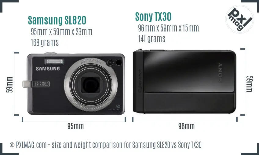 Samsung SL820 vs Sony TX30 size comparison