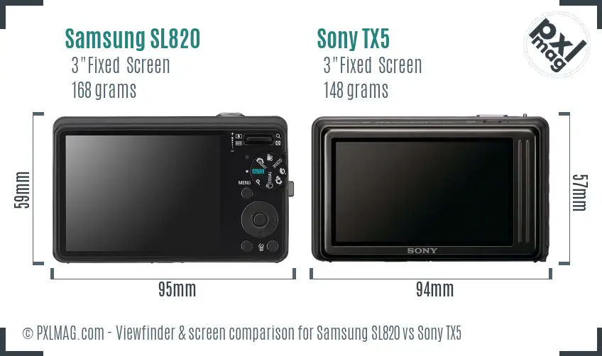 Samsung SL820 vs Sony TX5 Screen and Viewfinder comparison