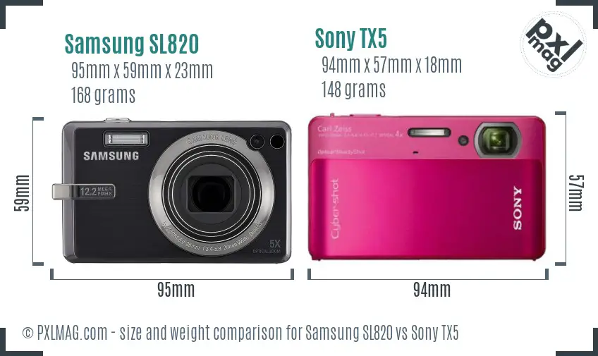 Samsung SL820 vs Sony TX5 size comparison