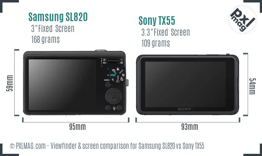 Samsung SL820 vs Sony TX55 Screen and Viewfinder comparison