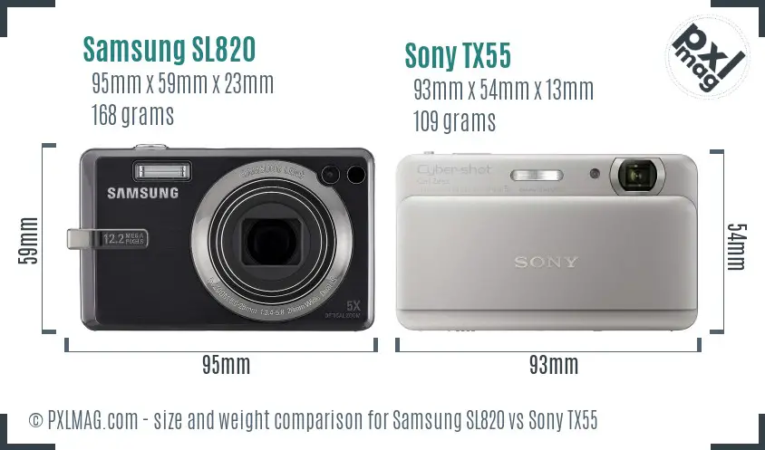 Samsung SL820 vs Sony TX55 size comparison