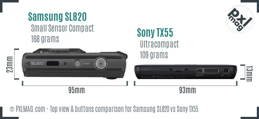 Samsung SL820 vs Sony TX55 top view buttons comparison