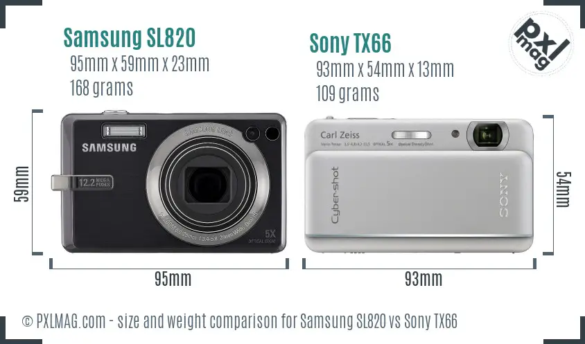 Samsung SL820 vs Sony TX66 size comparison