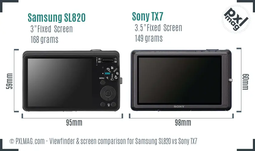 Samsung SL820 vs Sony TX7 Screen and Viewfinder comparison