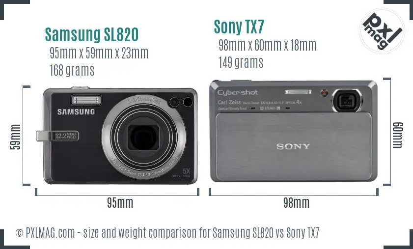 Samsung SL820 vs Sony TX7 size comparison