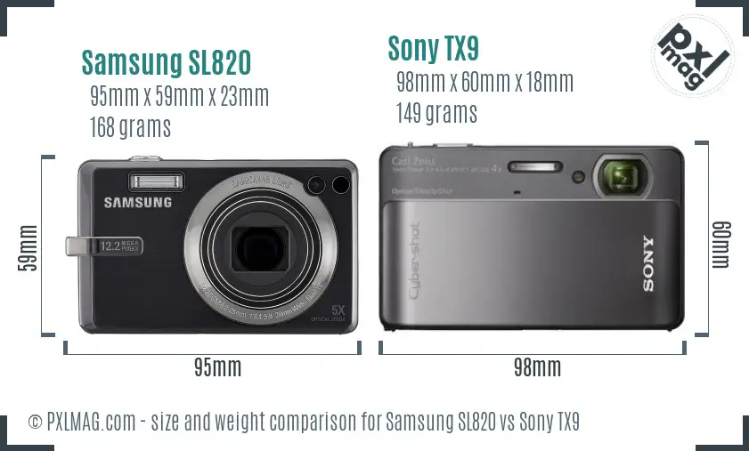 Samsung SL820 vs Sony TX9 size comparison