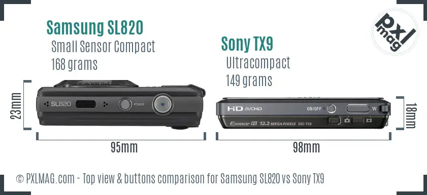 Samsung SL820 vs Sony TX9 top view buttons comparison