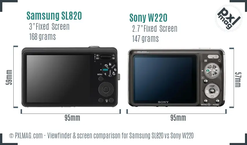 Samsung SL820 vs Sony W220 Screen and Viewfinder comparison