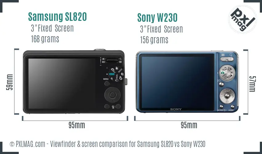 Samsung SL820 vs Sony W230 Screen and Viewfinder comparison