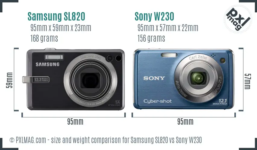 Samsung SL820 vs Sony W230 size comparison
