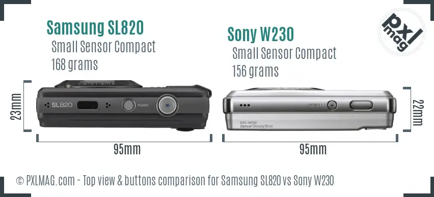 Samsung SL820 vs Sony W230 top view buttons comparison