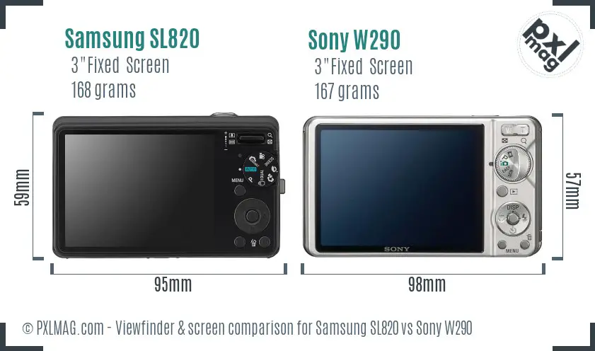 Samsung SL820 vs Sony W290 Screen and Viewfinder comparison