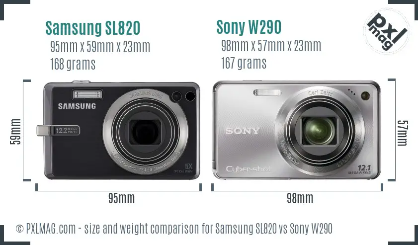 Samsung SL820 vs Sony W290 size comparison
