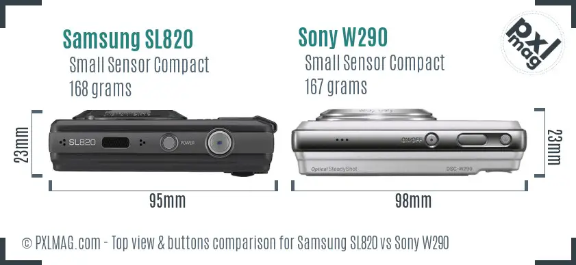 Samsung SL820 vs Sony W290 top view buttons comparison